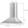 imageEmpava 30 in 500 CFM Wall Mount Range Hood Ducted Exhaust Kitchen VentPush Button Controls3 Speed FanPermanent Filter LEDs Light in Stainless Steel