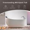 imageEmpava 59 Inch Freestanding Whirlpool Tub  Acrylic Jetted BathtubDeep Concave Back Tapered InteriorETL Certified