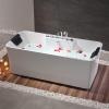 imageEmpava 59Inch White Freestanding Whirlpool Bathtub Rectangular with 8 Hydromassage Adjustable Water Jets