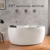 imageEmpava 59quot Freestanding Whirlpool Tub with Right Drain 750W Stand Alone Jetted Bathtub with 6 Powerful Nozzles AcrylicRound2 Big Platforms to Rest Your HandsETL Certified59 Inch