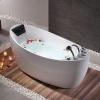 imageEmpava 67 in Acrylic Freestanding Tub Hydromassage Gracefully Oval Shaped Whirlpool 7 Water Jets Soaking SPA SingleEnded Massage Bathtub with Pillow  White