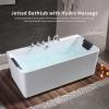 imageEmpava 67 in Acrylic Freestanding Tub Hydromassage Gracefully Rectangle Shaped Whirlpool 8 Water Jets Soaking SPA DoubleEnded Massage Bathtub with Black Pillows  White