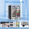imageEmpava Chiller 15 inch Mini Double Fridge Built in or Freestanding Wine Cooler Stainless Steel Glass Door Quiet Operation Compressor Adjust Temperature 29 Bottles Dual Zone SilverBR03D