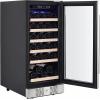 imageEmpava Cooler Refrigerator 15 inch Mini Single Zone Fridge for 31 Bottles Built in or Freestanding Compressor Wine Chiller Glass Door for Home Office Bar in Stainless Steel Black
