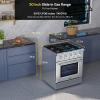 imageEmpava Gas RangeTrue Convection Oven 455 Cu Ft 5 Deep Recessed Burners Cooktop Heavy Duty Continuous Grates in Stainless Steel with Storage Drawer Freestanding ampamp Slidein30 InchContemporary