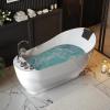 imageEmpava 59quot x 29quot Freestanding Whirlpool Tub Acrylic 560W Jetted Bathtub with 7 Hydromassage NozzlesLumbar and Neck SupportETL Certified
