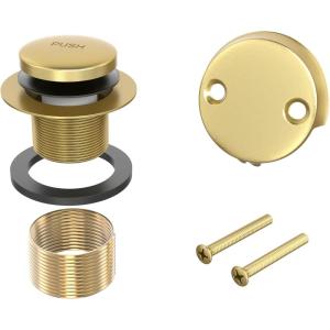 imageBath Tub Drain and Overflow Kit Tub Drain Replacement with TwoHole Overflow Faceplate and Universal FineCoarse Thread Brushed Gold