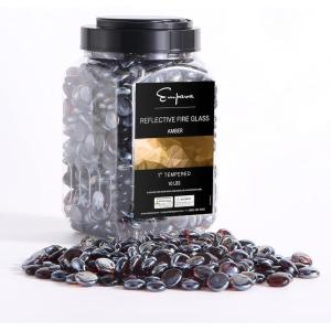 imageEmpava 10 lbs 10in Drop Beads Reflective Tempered Glass for Gas Fire Pit Onyx BlackAmber
