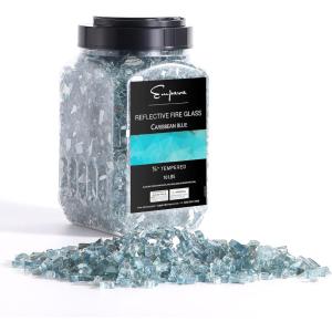 imageEmpava 10 lbs 14in Reflective Tempered Fire Glass for Gas Fire Pit in Midnight BlueCaribbean Blue