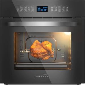 imageEmpava 24 Inch Electric Single Wall Oven 10 Cooking Functions Deluxe 360 ROTISSERIE with Sensitive Touch Control in Silver Mirror Glass
