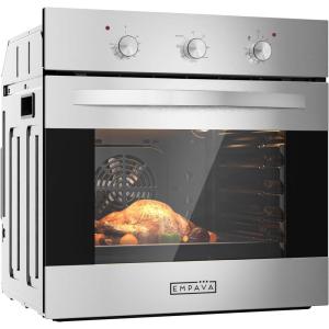 imageEmpava 24 inch Electric Single Wall Oven with 6 Cooking Funcitons Builtin Convection System with Mechanical Knob Control Stainless SteelB14