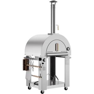imageEmpava 325quot Wood Fired Pizza Oven Grill with Stand and Wheels for Outdoor Camping Backyard GardenPatio in Stainless Steel RedPG03
