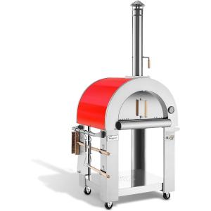 imageEmpava 325quot Wood Fired Pizza Oven Grill with Stand and Wheels for Outdoor Camping Backyard GardenPatio in Stainless Steel RedPG06