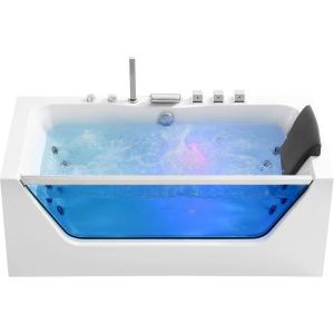 imageEmpava 59 in Acrylic Alcove Whirlpool Bathtub  Hydromassage Rectangular Jetted Soaking Tub with Center Drain  Waterfall Faucet59InchJT408