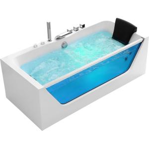 imageEmpava 59 in Acrylic Alcove Whirlpool Bathtub  Hydromassage Rectangular Jetted Soaking Tub with Center Drain  Waterfall Faucet67 InchJT408