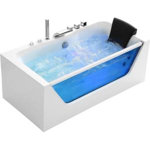 imageEmpava 59 x 29quot Whirlpool Tub750W Acrylic Jetted Bathtub with 11 JetsHydromassage with Chromatherapy3Side Apron58 GallonsETL Certified