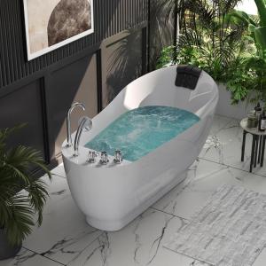 imageEmpava 67 Inch Freestanding Whirlpool Tub  Acrylic Jetted Hydrotherapy Massage BathtubDeep Concave Back Tapered InteriorETL Certified