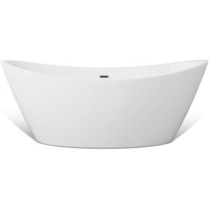 imageEmpava 67 Inch Luxury Freestanding Bathtub Acrylic Soaking SPA Tub Contemporary Design with Brushed Nickel Overflow and Drain White67 Inch