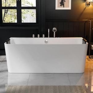 imageEmpava 67Inch Freestanding Whirlpool Bathtub Rectangular with 8 Hydromassage Water Jets Luxury Acrylic Massage SPA Soaking Bath Tub Double Ended