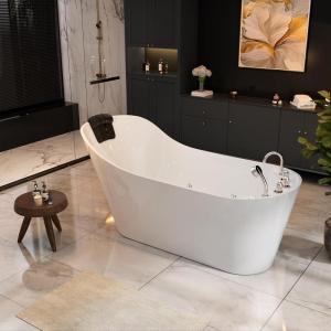 imageEmpava 67Inch Freestanding Whirlpool TubStand Alone Slipper Jetted Bathtub with Lumbar and Cervical Support 560Watt PlugandPlay ETL Certified