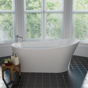 imageEmpava 67quot Luxury Contemporary Bathroom Freestanding White Acrylic Bathtub Soaking SPA Tub