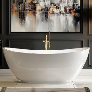 imageEmpava 69 Inch Freestanding Bathtub  Acrylic Free Standing Soaking Tubs with Contemporary Design White69 Inch