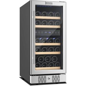 imageEmpava EMPVWC02D 29 Bottle Dual Zone Cooler Freestanding Wine Cellars 15 Inch Black and Stainless Steel