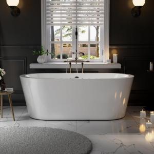 imageEmpava Freestanding Bathtub 59quot Soaking Tub Acrylic Stand Alone Tub with Overflow Drain Gloss White Contemporary DesignContemporary