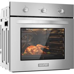 imageEmpava Single Gas Wall Oven with 5 Cooking Funcitons 24 inch Builtin Convection System NG only Mechanical Control Knobs Stainless Steel24WO08