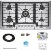 imageEmpava 36 in Gas Stove Cooktop 5 Italy Sabaf Sealed Burners NGLPG Convertible in Stainless Steel 36 Inch