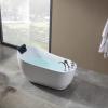 imageEmpava 59 in Acrylic Freestanding Tub Hydromassage Gracefully Oval Shaped Whirlpool 7 Water Jets Soaking SPA SingleEnded Massage Bathtub with Black Pillow  White