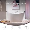 imageEmpava 59 in Acrylic Freestanding Tub Hydromassage Gracefully Oval Shaped Whirlpool 8 Water Jets Soaking SPA DoubleEnded Massage Bathtub with 2 Black Pillows  White