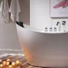 imageEmpava 59 in Acrylic Freestanding Tub Hydromassage Gracefully Oval Shaped Whirlpool 8 Water Jets Soaking SPA DoubleEnded Massage Bathtub with 2 Black Pillows  White
