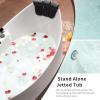 imageEmpava 59 in Acrylic Freestanding Tub Hydromassage Gracefully Oval Shaped Whirlpool 8 Water Jets Soaking SPA DoubleEnded Massage Bathtub with 2 Black Pillows  White
