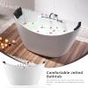 imageEmpava 59 in Acrylic Freestanding Tub Hydromassage Gracefully Oval Shaped Whirlpool 8 Water Jets Soaking SPA DoubleEnded Massage Bathtub with 2 Black Pillows  White