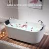 imageEmpava 59 in Acrylic Freestanding Tub Hydromassage Gracefully Oval Shaped Whirlpool 8 Water Jets Soaking SPA DoubleEnded Massage Bathtub with Two Black Pillow71 Inch