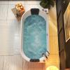 imageEmpava 59 in Acrylic Freestanding Tub Hydromassage Gracefully Oval Shaped Whirlpool 8 Water Jets Soaking SPA DoubleEnded Massage Bathtub with Two Black Pillow59 Inch