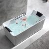 imageEmpava 59Inch Freestanding Whirlpool Bathtub Rectangular with 8 Hydromassage Adjustable Water Jets Luxury Acrylic Massage SPA Soaking Bath Tub Double Ended White