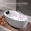 imageEmpava 67 Inch Freestanding Whirlpool Tub Hydromassage Gracefully Oval Shaped Stand Alone Jetted Bathtub with 7 Hydromassage Nozzles Boat Shape Hydromassage AcrylicETL Certified71 inch