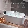 imageEmpava 67 in Acrylic Freestanding Tub Hydromassage Gracefully Oval Shaped Whirlpool 8 Water Jets Soaking SPA DoubleEnded Massage Bathtub with 2 Pillows  White