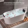 imageEmpava 67 in Acrylic Freestanding Tub Hydromassage Gracefully Oval Shaped Whirlpool 8 Water Jets Soaking SPA DoubleEnded Massage Bathtub with 2 Pillows  White