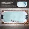 imageEmpava 67 in Acrylic Freestanding Tub Hydromassage Gracefully Oval Shaped Whirlpool 8 Water Jets Soaking SPA DoubleEnded Massage Bathtub with 2 Pillows  White