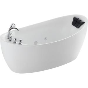 imageEmpava 67quot Freestanding Whirlpool Bathtub Oval with 7 Hydromassage Water Jets Luxury Acrylic Massage SPA Soaking Bath Tub in White Single Ended
