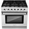 imageEmpava 36quot SlideIn Freestanding Gas Range with 6 Sealed Burners Cast Iron Grates and 60 cu ft Convection Oven with Mechanical Knobs Control in Stainless Steel