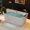 imageEmpava 59 in Acrylic Freestanding Tub Hydromassage Gracefully Oval Shaped Whirlpool 8 Water Jets Soaking SPA DoubleEnded Massage Bathtub with Two Black Pillow67inch