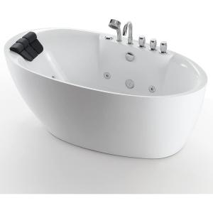image59 in Acrylic Freestanding Bath Tub Hydromassage Gracefully Oval Shaped 7 Water Jets Soaking SPA DoubleEnded Massage Bathtubs with Black Pillow  White