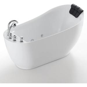 image59 in Acrylic Freestanding Bath Tub Hydromassage Gracefully Oval Shaped 7 Water Jets Soaking SPA SingleEnded Massage Bathtubs with Black Pillow  White