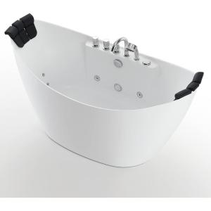 image59 in Acrylic Freestanding Bath Tub Hydromassage Gracefully Oval Shaped 8 Water Jets Soaking SPA DoubleEnded Massage Bathtubs with 2 Black Pillows  White