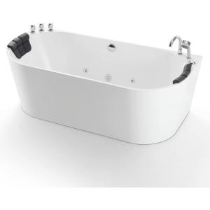 image59 in Acrylic Freestanding Bath Tub Hydromassage Gracefully Oval Shaped 8 Water Jets Soaking SPA DoubleEnded Massage Bathtubs with Two Black Pillow  White