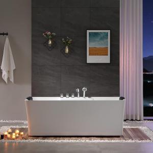 image59 in Acrylic Freestanding Bath Tub Hydromassage Gracefully Rectangle Shaped 8 Water Jets Soaking SPA DoubleEnded Massage Bathtubs with Two Black Pillows  WhiteWhite